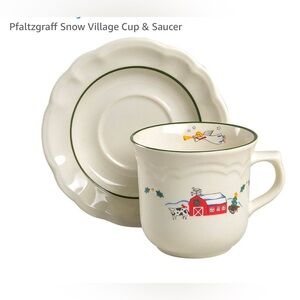 New Pfaltzgraff Snow Village Cup & Saucer Set Of 7